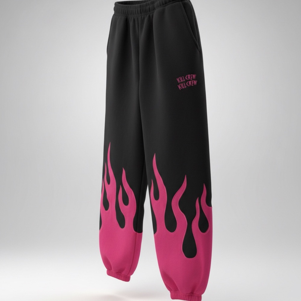 Kill Crew Black Pink Flame Sweatpants Size Large Streetwear Joggers
